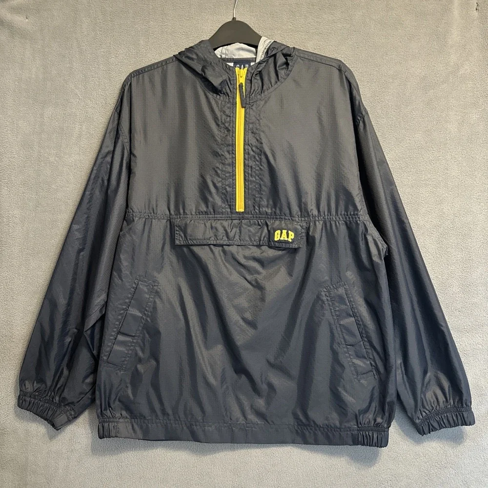 VTG Y2K GAP Windbreaker Anorak Jacket‎ Nylon Youth Boys XXL Navy Hooded Packable